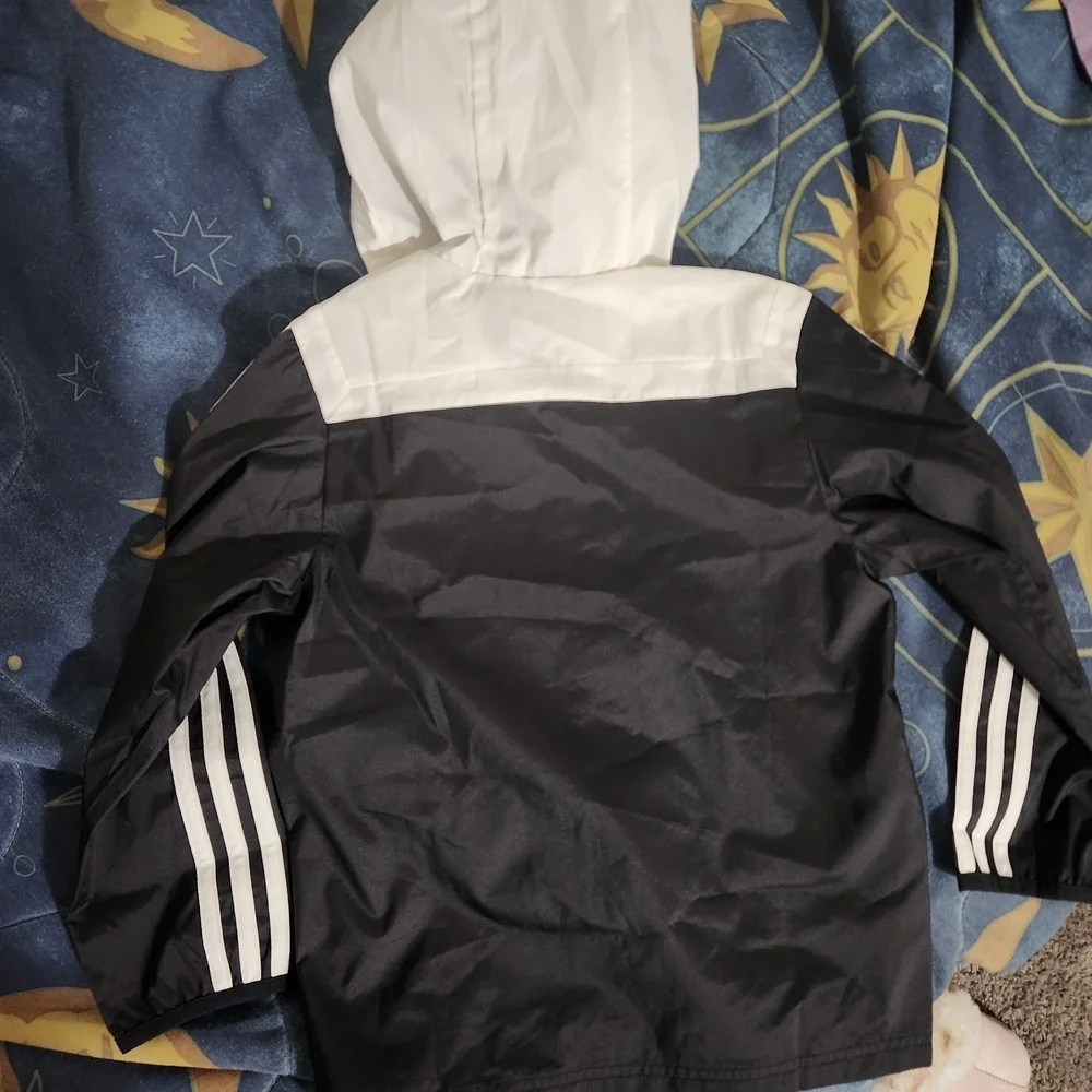 NWOT Adidas Boys' Original Tiro Hooded Windbreaker Jacket Black White 2XS
